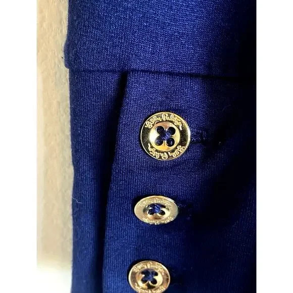 Lilly Pulitzer Navy Blue Gold Tone Button Collared Jersey Knit Dress‎ Womens XS - Picture 15 of 16